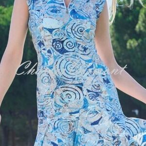 Dolcezza Golf Blue Swirl Pattern Mini Dress With Jacket